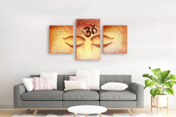 One-artwork-tiled-across-three-canvas-frames-fixed-on-a-wall